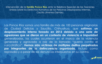 Intervención de la familia Ponce Ríos ante la Relatora Especial de las Naciones Unidas sobre los Derechos Humanos de las Personas Desplazadas Internas, Cecilia Jimenez-Damary